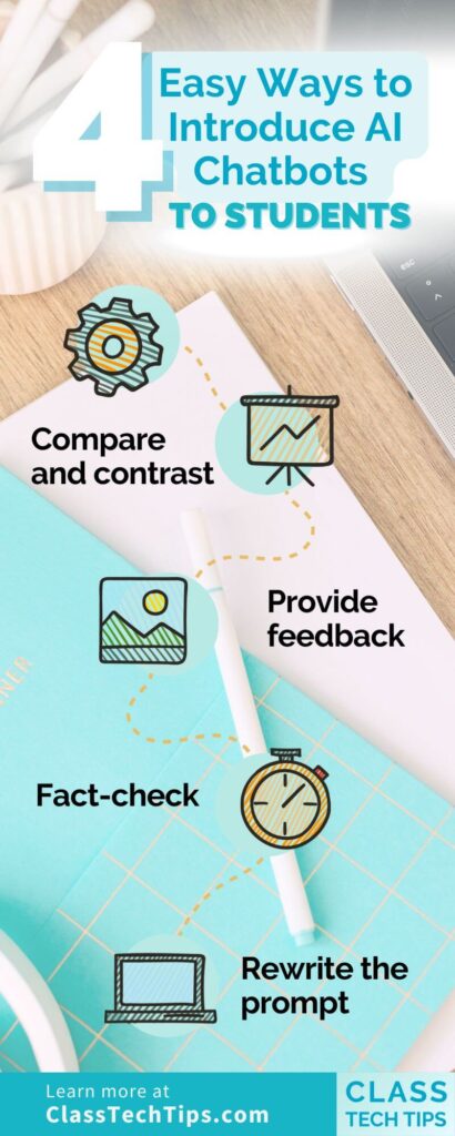 Looking to Introduce AI Chatbots to Students? This infographic highlights 4 key strategies to make AI more accessible and meaningful in the classroom.