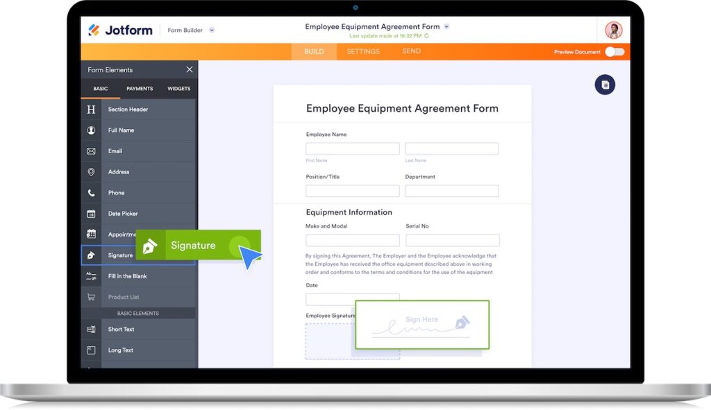 Jotform Sign signature tool
