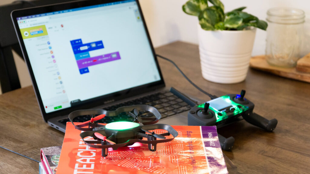 STEM competitions made easy with CoDrone EDU—showcasing block-based coding on a laptop for real-world STEM learning experiences.