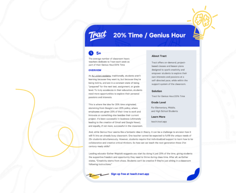 Learn how to use Tract to bring project-based learning to your classroom, build social-emotional skills, and support Genius Hour.