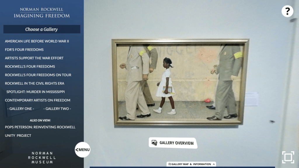 Screenshot from the free virtual field trip to the Norman Rockwell Museum showing “The Problem We All Live With” painting.