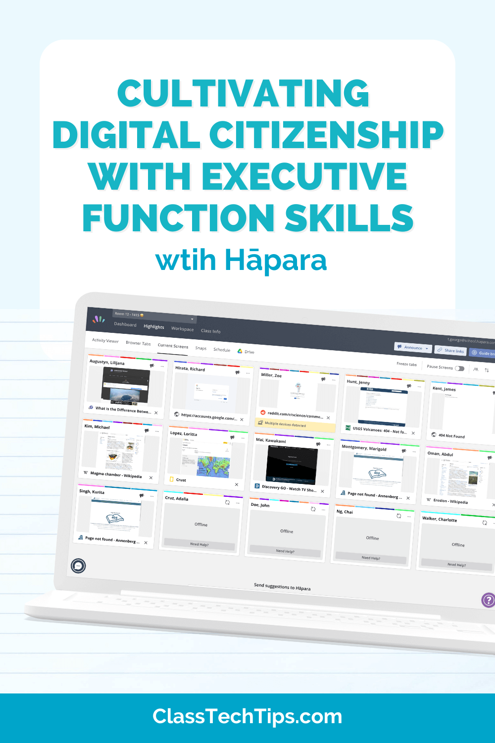 Promotional image for cultivating digital citizenship through executive function skills with Hāpara’s tools, showing how educators can help students manage focus and self-regulation in digital environments.