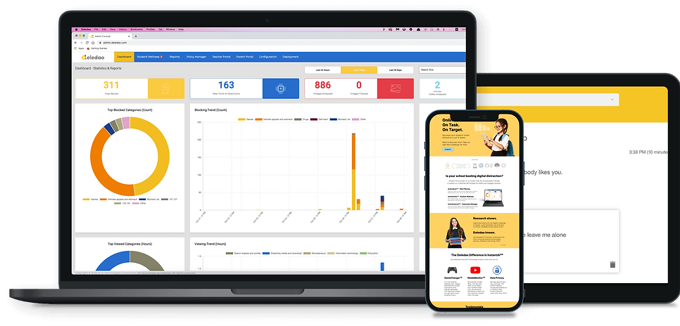 An informational graphic titled 'How AI Content Filtering Can Enhance Digital Learning' featuring a laptop with statistical graphs and a smartphone displaying educational content, illustrating the use of AI content filtering in digital education platforms.
