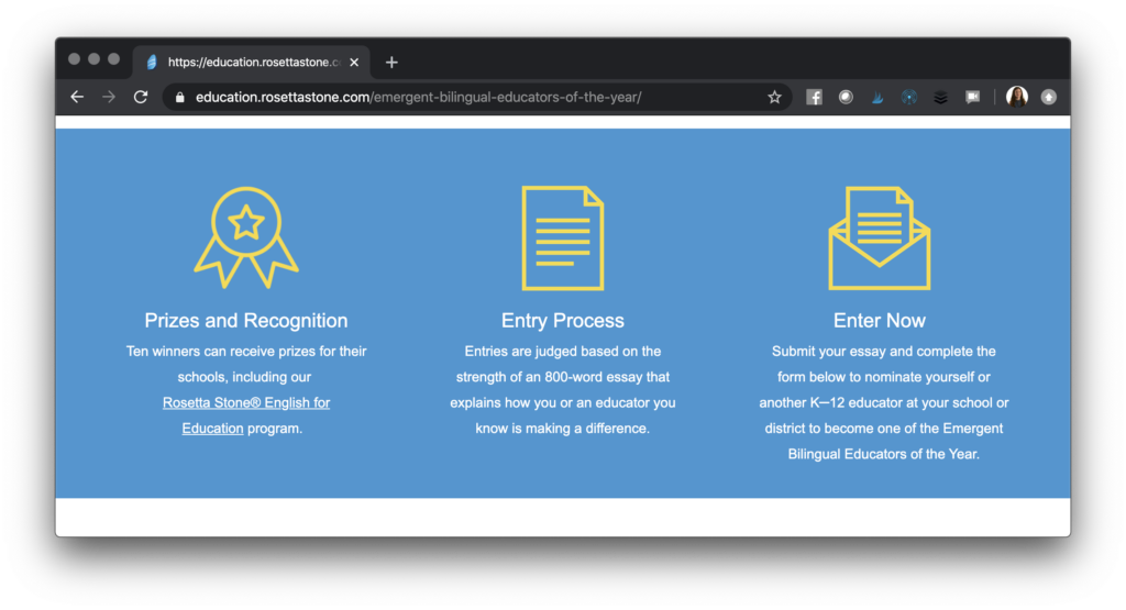 Learn about Rosetta Stone Education’s new bilingual educators award program and how schools now have a chance to win almost $100,000 in prizes this year.