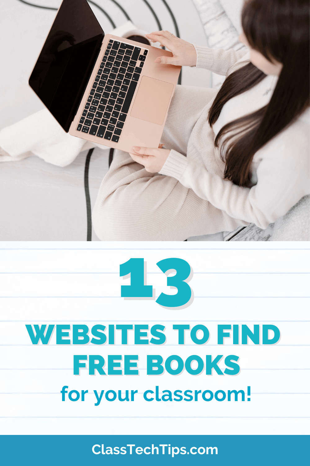 Excited educator finding free digital resources on laptop for their students