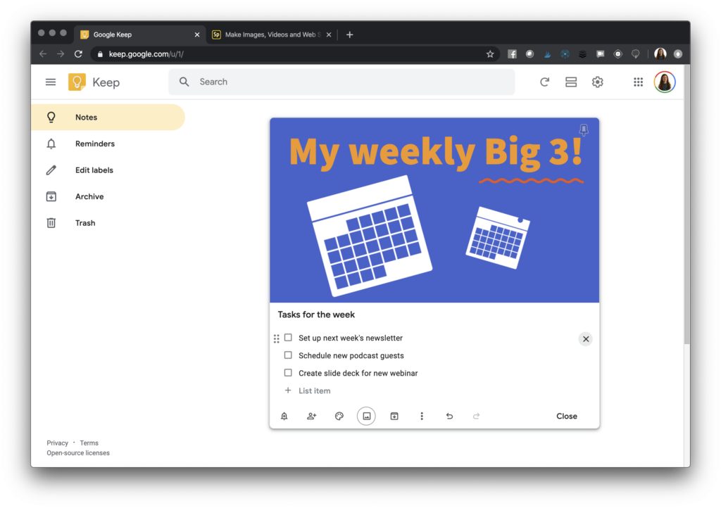 Learn how to make images for Google Keep using Adobe Spark Post. Follow these quick steps for staying organized this school year.