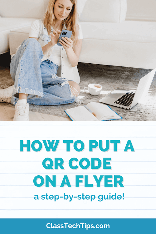 Woman on the floor engaging with her phone and laptop, symbolizing the integration of QR codes on physical flyers in the digital world.