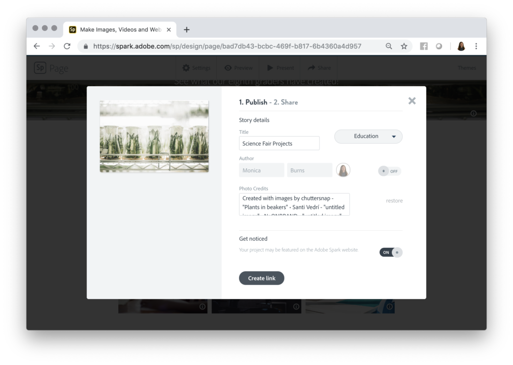 Learn how to share pictures of student work with Adobe Spark Page. You can snap pictures, share text, and so much more with this website creator.