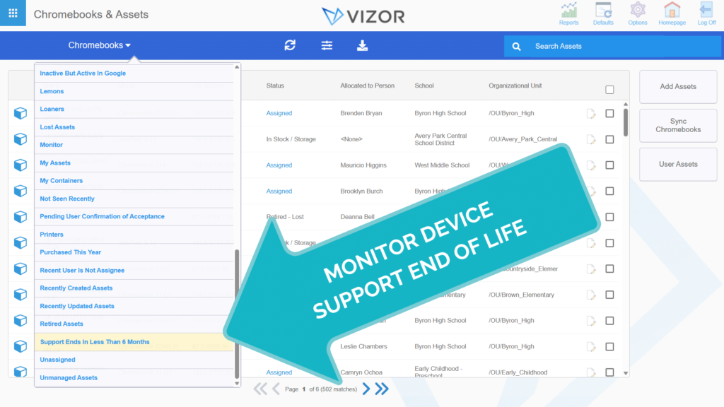 VIZOR's user-friendly platform displayed on a screen, featuring modules for enhancing IT efficiency and budgeting in school environments.