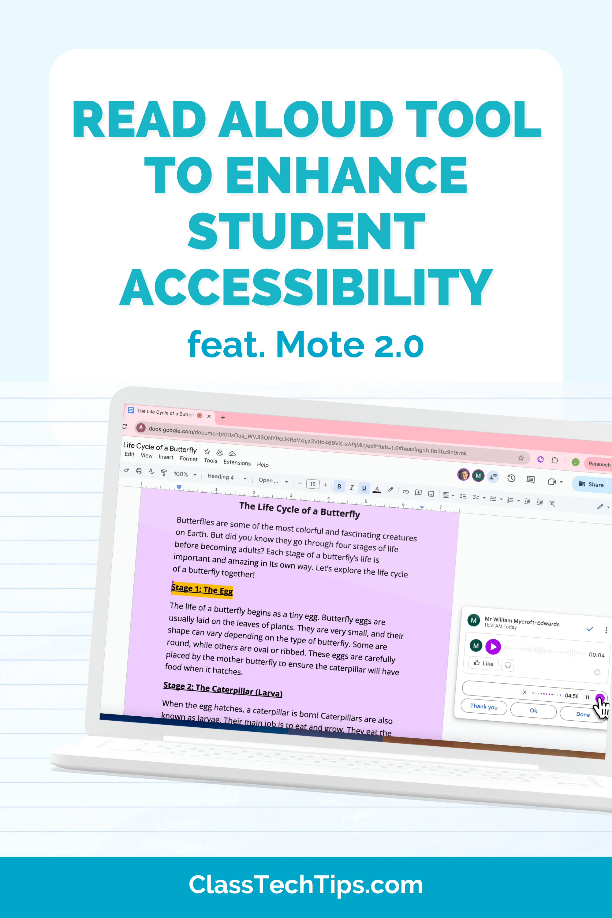 Enhance accessibility with a read aloud tool! Mote 2.0 transforms digital text into speech, making reading easier for all students in the classroom.
