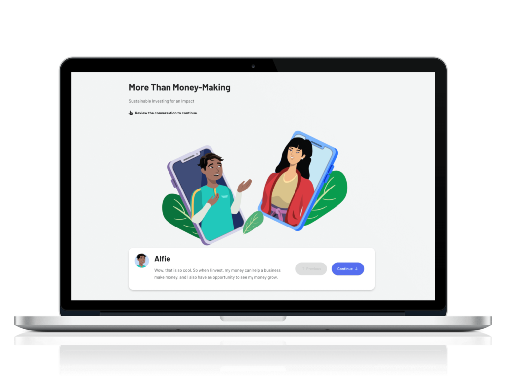 Screenshot of a financial literacy platform that uses gamification to make learning about finances fun and engaging for students, helping them develop crucial skills for their future.