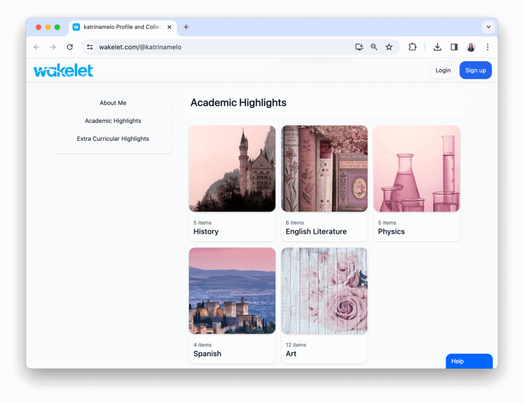 Snapshot of a student's portfolio highlighting key academic achievements, including award certificates, top grades, and research projects.
