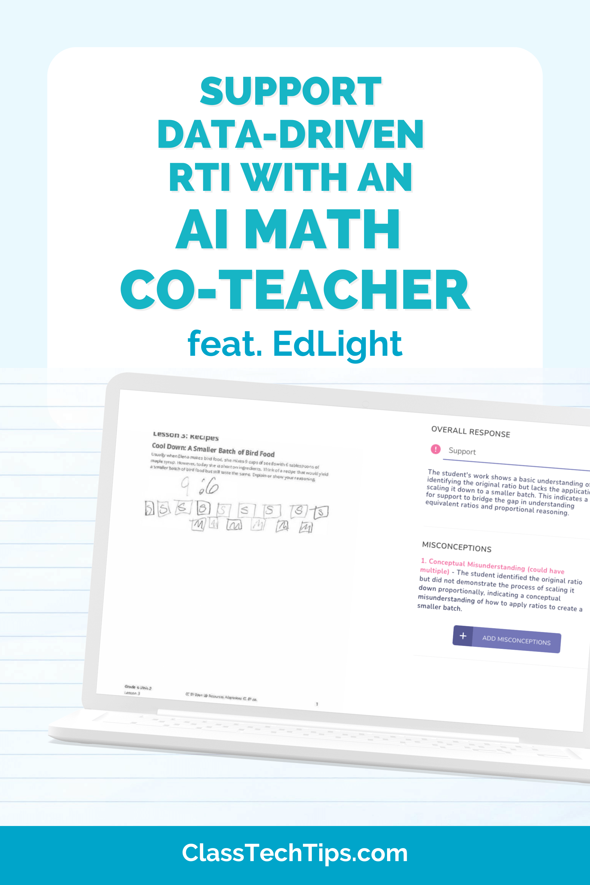 A blog post feature image highlighting how EdLight supports data-driven RTI with an AI math co-teacher.