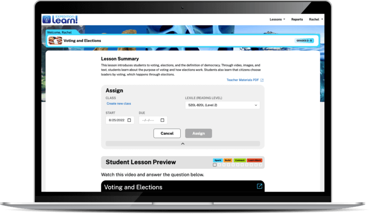 Image capturing the user interface of Britannica Expedition: Learn, showcasing its tools for aiding students in reading and assessment.
