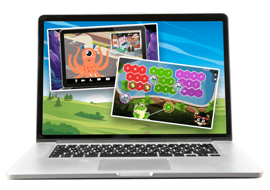 Interactive lessons from the digital citizenship curriculum by Taito Learning, featuring engaging activities for online safety and keyboarding practice.