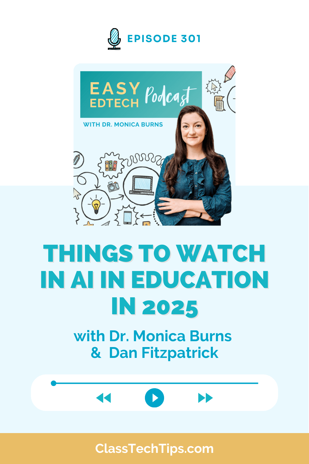 Easy EdTech Podcast Episode 301: Things to Watch in AI in Education in 2025 with Dr. Monica Burns and Dan Fitzpatrick, discussing trends and strategies